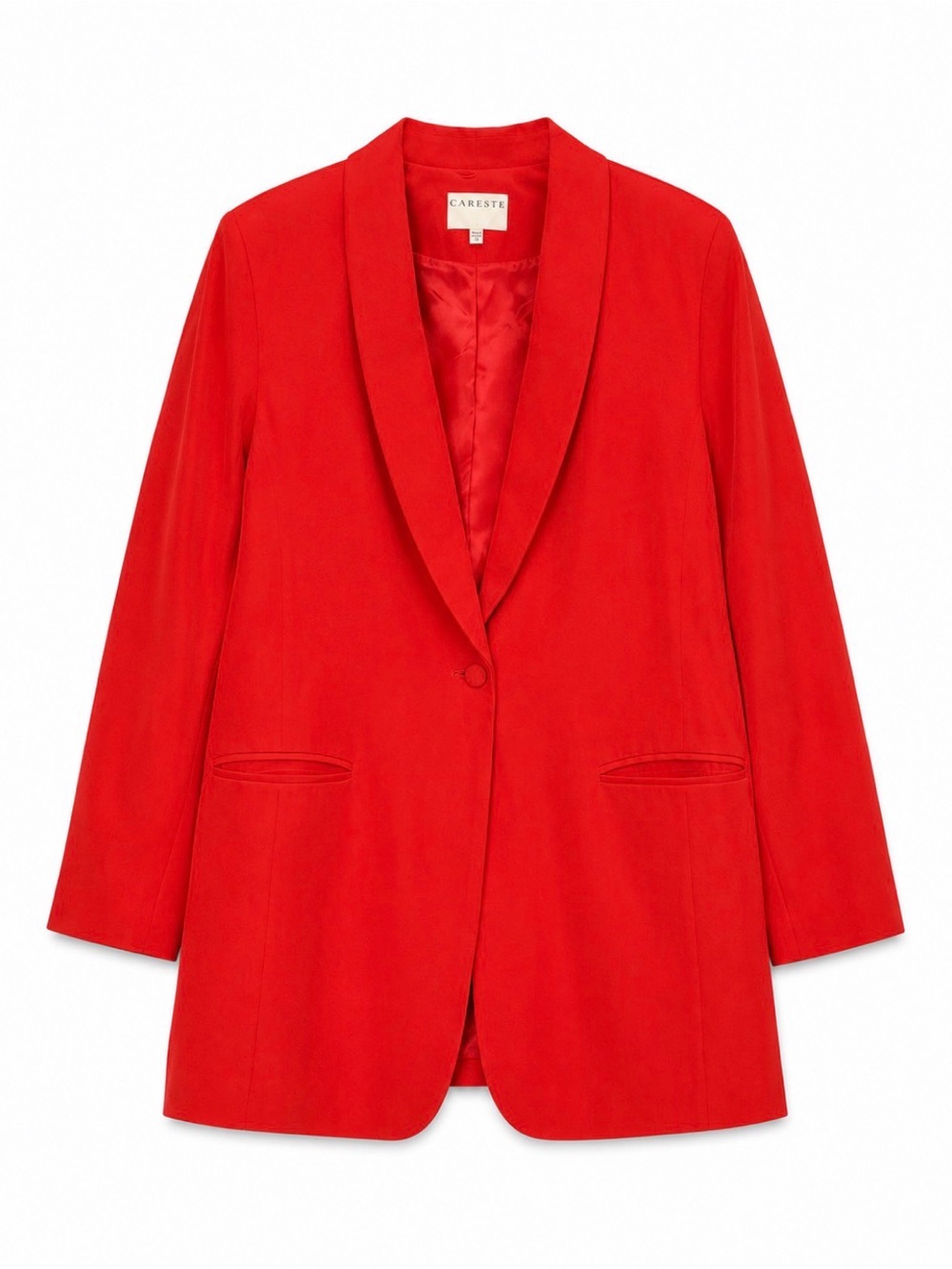 Careste Red Silk Shawl Collar Single-Button Blazer